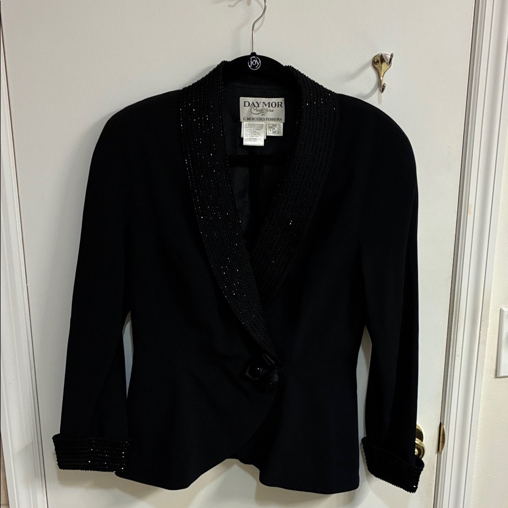 Daymor Couture Black Women's Blazer with Beaded Trim Sz 8